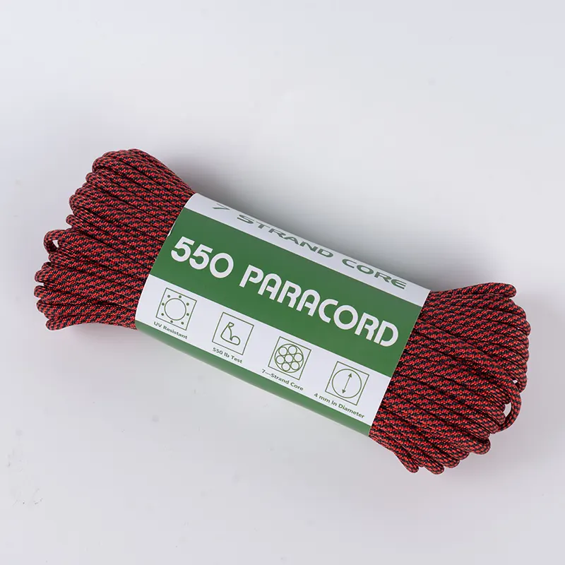 7 Strand Core 4mm Bíseach Dubh agus Dearg 550 Paracord poileistir