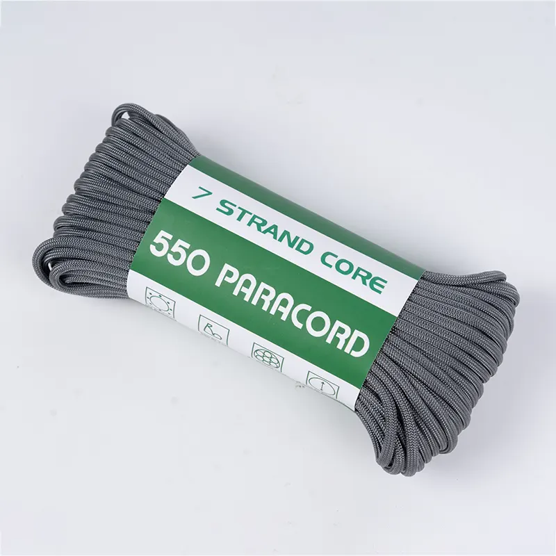 7 Strand Core 4mm Soladach Dorcha Liath 550 Paracord poileistir